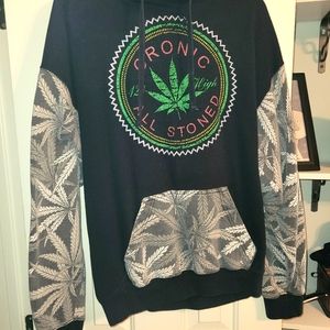 US Vintage Chronic All Stoned Cannabis 420 Distressed Look Hoodie
